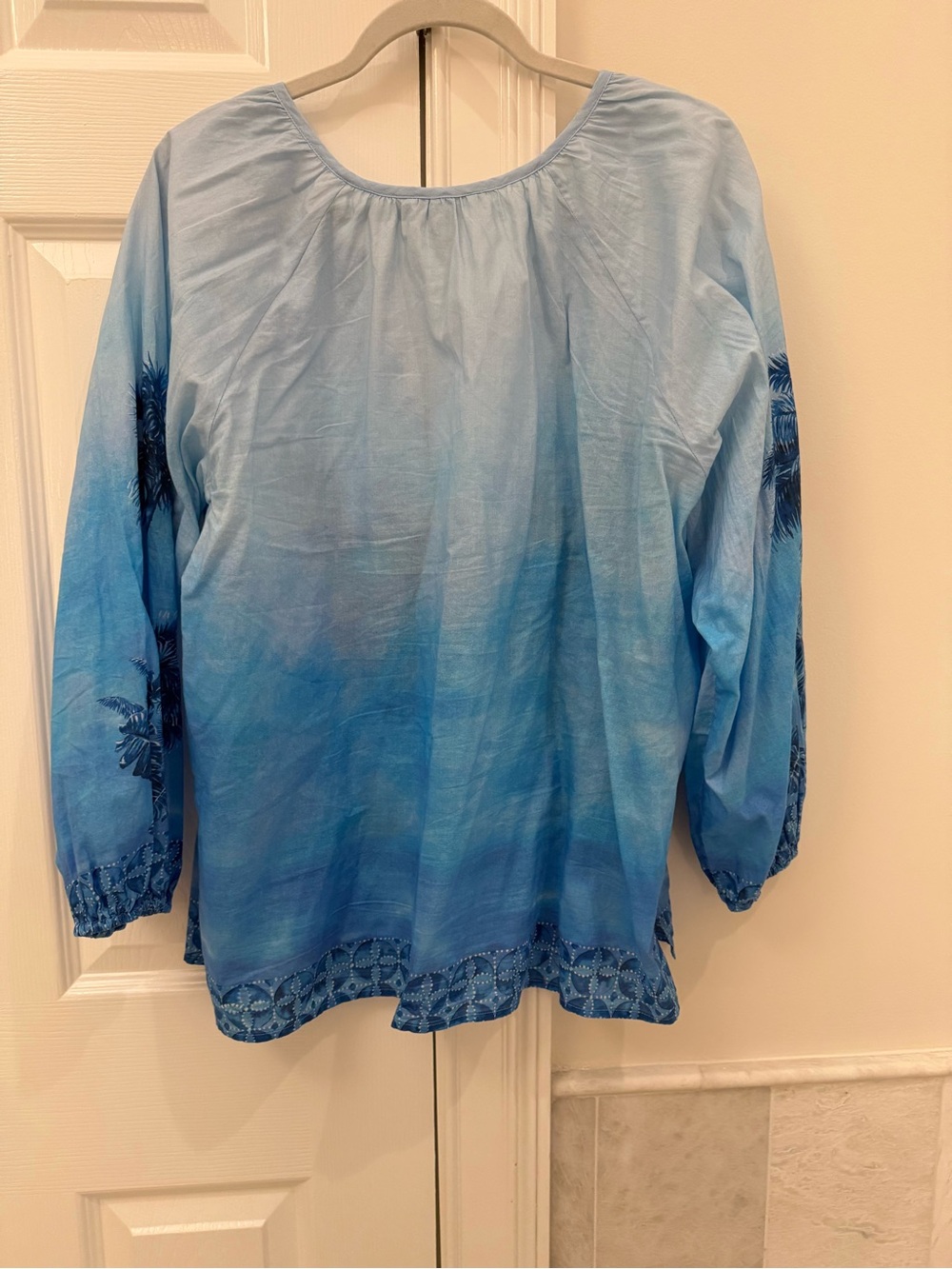 Tommy Bahama Light Blue Palm-Scene Peasant Top - Picture 4 of 4
